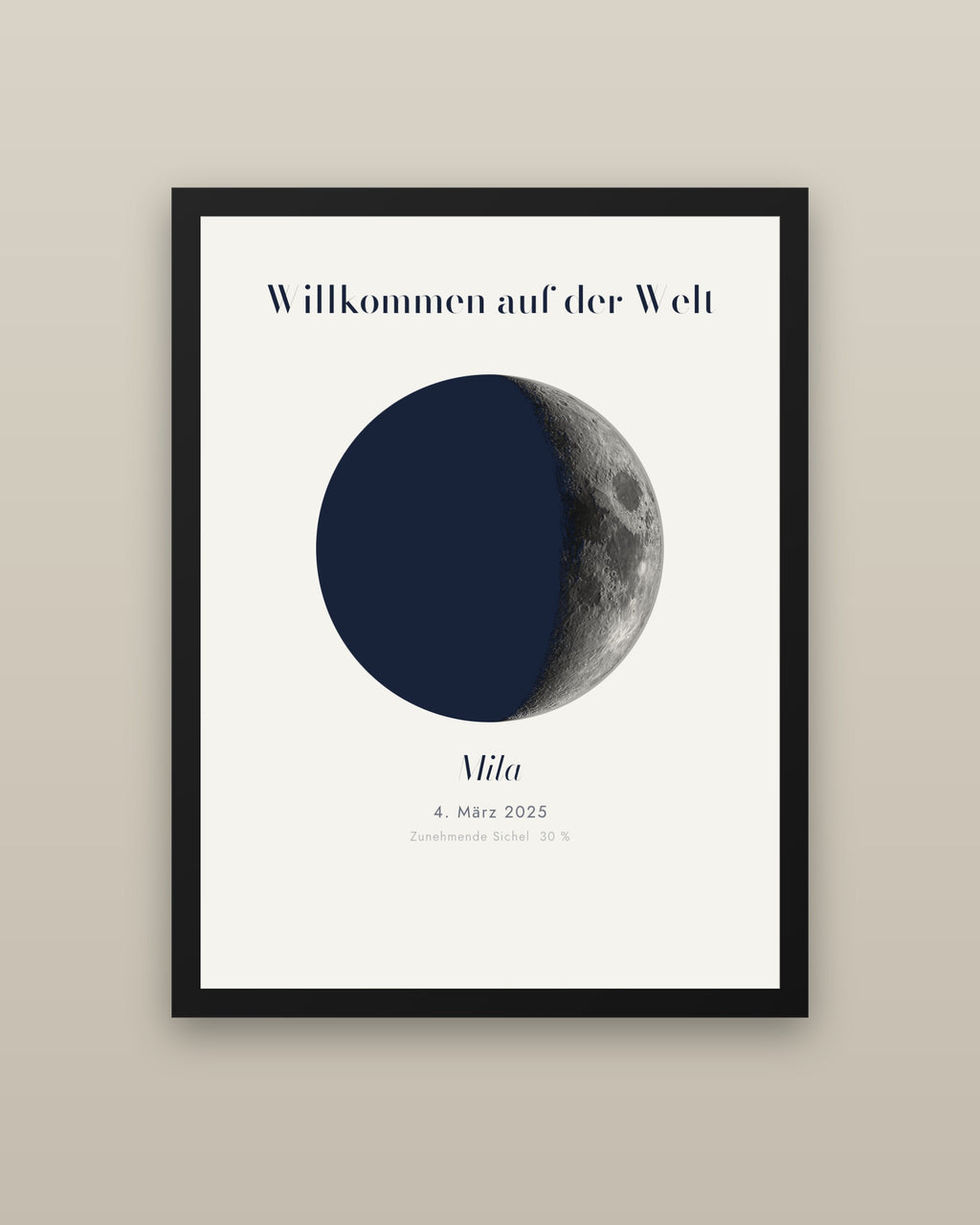 Poster Dein Mond im Stil Papier, schwarzer Rahmen