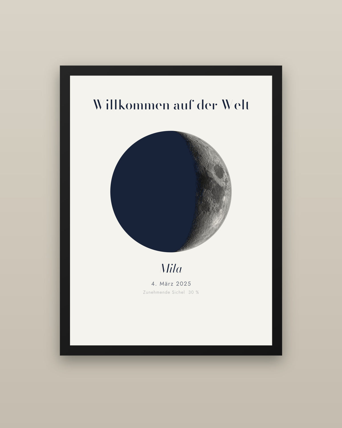Poster Dein Mond im Stil Papier, schwarzer Rahmen